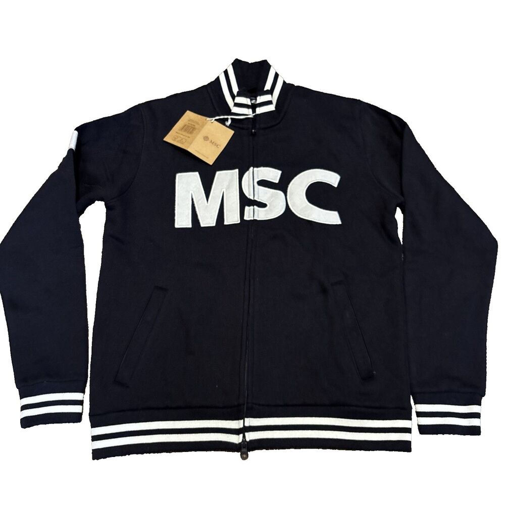 NWT MSC Cruise Line Jacket L Zippered Fleece Navy Blue Ship Warm Cotton Pol